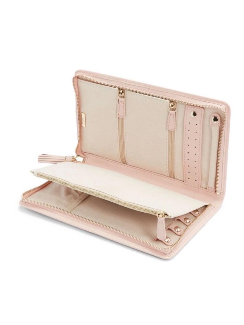WOLF pink quilted leather Rose Quartz Jewelry Storage Travel Case NWT